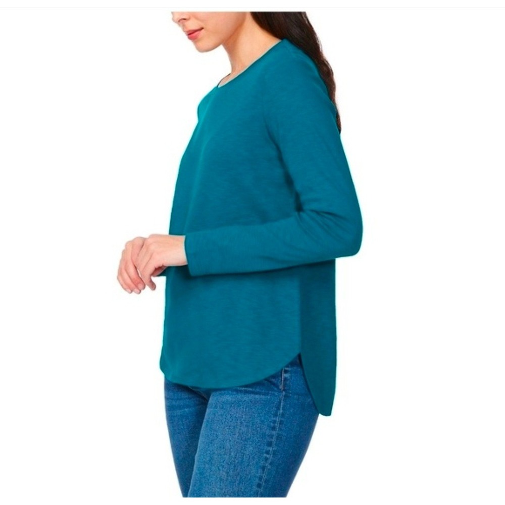 Kirkland Signature Womens Teal Blue Long Sleeve Slub Crewneck Tee 7771740 S